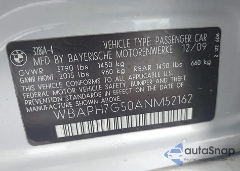 2010 BMW 328I I из США, поврежденный, VIN WBAPH7G50ANM52162